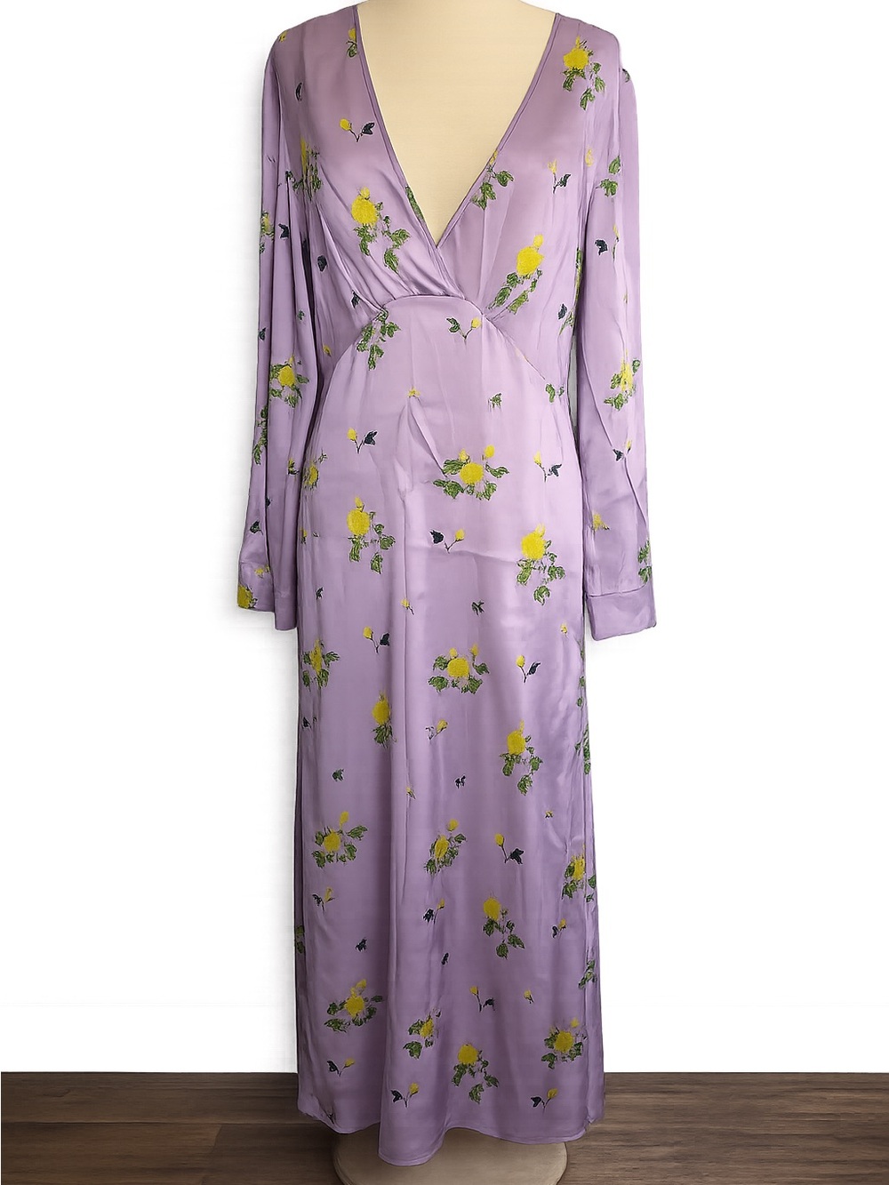 Bernadette Sarah Silk Satin Floral Maxi Dress NWT Lilac US 4 FR36 - Picture 4 of 13